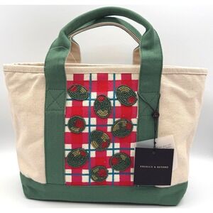 America & Beyond Beaded Olive Canvas Boat Tote Italian Picnic Market Bag NEW